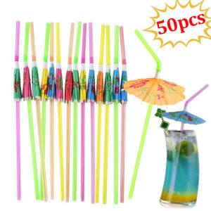 [Warm Homie] 10/50Pcs Umbrella Straws Summer Beach Ice Drink Decoration Hawaii Birthday Wedding Party Disposable Umbrella Straws Juice Straws