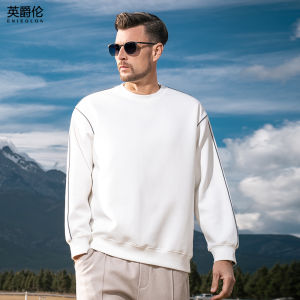 Enjeolon American Style Mens Sweatshirt 320G Heavyweight round Neck Long Sleeve Breathable Moisture Wicking Regular Fit