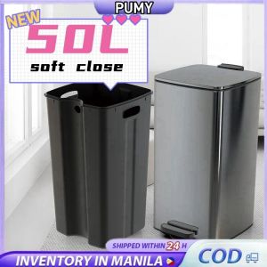 6L-50L Stainless Steel Trash Can with Lid Foot-on Garbage Can Kitchen big Foot Pedal Sorting Bins