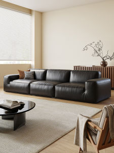 MEIZHAISHENGHUO | Genuine Leather Sofa Black Minimalist Straight Style New