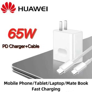 For Original Huawei 65W Fast Flash USB Travel Wall Charger With 2 M Type C To Type C Charging Cable Super Fast Charge For Huawei P40 P30 Pro Matebook 15 14 13 X Pro D15 D14 MagicBook Laptop