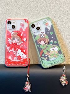 Cute Kitty Little Wolf 17  Protective Case Couple Phone Cover Compatible with 16Promax  1Mini Sakura Wolf 14 Protective Shell