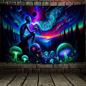 VIKAMA Psychedelic Alien Tapestry เห็ดห้องนอน Boho ฉากหลังแฟนตาซี Starry Night Energy Field Art ตกแต่ง