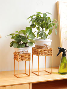 Rattan-like Flower Stand Living Room Balcony Indoor Succulent Green Dill and Bracketplant Pot Storage Rack Floor-Standing Small Flower Table