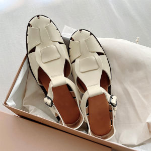 รองเท้าแตะทรงโรมันผู้หญิงแบบถักสไตล์ย้อนยุค พื้นหนา ทรงหัวมน พื้นรองเท้าหนังวัวชั้นบน ส้นสูงพอดีตัว ฤดูร้อน 2022