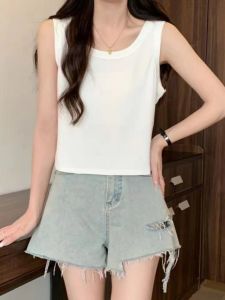 Pure Cotton Short Loose Strap Vest Womens Summer New Large Size Outdoor Indoor Sports Base Sleeveless Top Fashion Versatile