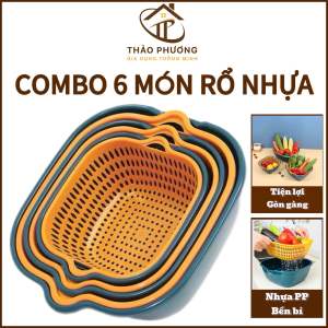 Rổ nhựa đựng đồ Vuông Combo 6 món rổ nhựa ráo nướcbộ rổ nhựa kèm chậu 6 món