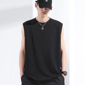 เสื้อกั๊กกีฬาฤดูร้อนแบบบางกันน้ำกันฝุ่นสำหรับผู้ชาย แขนกุด ทรงหลวม คอกลม แฟชั่น เสื้อยืด วิ่ง ลำลอง ขนาดใหญ่