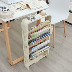 รถเข็นวางหนังสือ ชั้นใส่หนังสือ ชั้นวางเครื่องเขียนมีล้อ ชั้นวางหนังสือ ฃบรรจุหนังสือได้ 40 เล่ม รับน้ำหนักได้ดี มีล้อ พร้อมที่วางปากกา