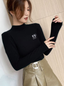 Thickened Fleece Half High Collar Womens Base Shirt Inner Wear T-shirt Street Style Winter Cotton Polyester Blend Slim Fit