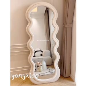AI Home💕 กระจกยาวเต็มตัว กระจกตั้งพื้น กรอบรูปทรงคลื่น เสียหายเคลมฟรี
