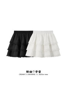 Ballet Style Ruffle Hem A-Line Mini Skirt Women Sweet Small Size Elastic Waist Puffy Short Skirt Korean Style Breathable Skin-Friendly