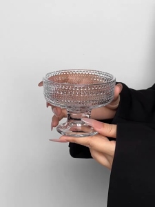 Nordic Creative Transparent Glass Dessert Cup Ins Style Cold Drink Ice Cream Glassware Cup Carving Glass Cup 200ml Capacity