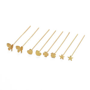 1-10pcs 40-50mm 14K Gold Plated Brass Five Point Star Love Butterfly T-Pin For DIY Earring Necklace Jewelry Making