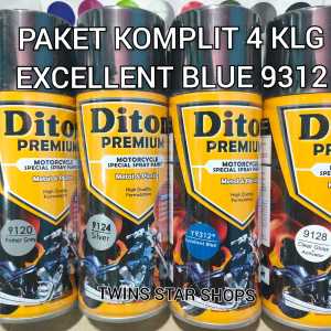 Pilok Cat Diton Premium Paket Komplit 4 Kaleng 400cc Excellent Blue Biru 9312 Y9312 Primer Grey Epoxy 9120 Silver 9124 Clear Glossy 9128 Pilox Cat Semprot Paketan Lengkap