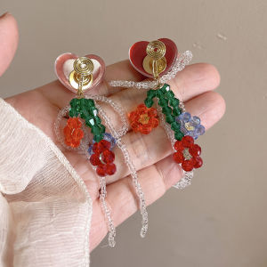 Dopamine Girl Long Tassel Ear Cuff Colorful Heart Shaped Mosquito Coil Dish Fashionable Summer Earrings Korean Style Jewelry