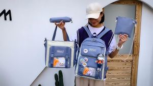 Balo Đi Học Set balo 4 món thời trang sinh viên học sinh Nam Nữ Chống Thấm ChiBi Gấu