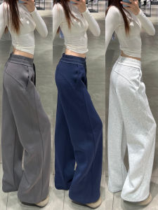 Deep Grey Korean Style Casual Sports Sweatpants Womens Loose Fleece Lined Wide Leg Pants Narrow Version Comfortable Fit