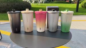 TYESO | Tyeso 600ML 304 Stainless Steel Coffee Cup With Straw Gradient Color Insulated Water Bottle Car Thermos Mug with Cute Eye