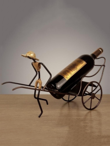 Retro Rickshaw Home Decor Iron Art Wine Red Rack Craftsmanship Household Wine Cabinet Decoration Display Stand Handmade Craft