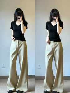 SUHUIQIAN | Áo Thun Modal Màu Đen Phong Cách Ôm Body Kiểu V
