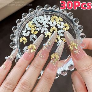 30pcs 3D Double Butterfly Alloy Nail Charms Gold/Silver/White Butterflies Nail Art Decoration Exquisite Butterfly Nails Supplies