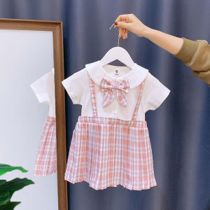 Pure Cotton Summer Dress for Girls Baby Jk School Uniform Style Short Sleeve Gingham Patterned A-Line Skirt Birthday Outfit