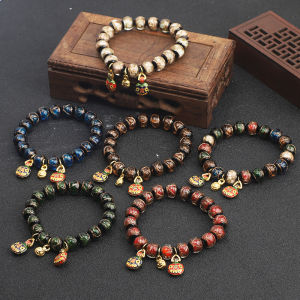 Yonghegong เคลือบเถ้าธูปหลากสีทองสัตว์กลืนหลากสีสร้อยข้อมือคู่รัก แฟชั่นสำหรับผู้ชายผู้หญิง