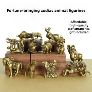 Pure Copper Zodiac Animal Figurines Chinese Feng Shui Decorative Ornaments Rat Ox Tiger Rabbit Dragon Snake Horse Sheep Monkey Chicken Dog Pig