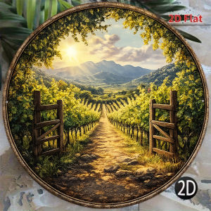2D Vintage Metal Wall Art Rustic Vineyard Sunset Sign Farmhouse Garden Decor Plaque for Winery Patio Gift