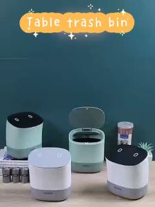 Mini Trash Can with Cover for Table Desktop Trash Bin Minimalist 1.5L Compact (ECOCO by renemos)