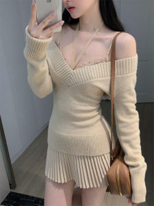 เสื้อสเวตเตอร์คอวีทรงเข้ารูปสไตล์ย้อนยุคสำหรับผู้หญิงในฤดูใบไม้ร่วงและฤดูหนาว เสื้อคลุมกันหนาวแบบสั้น ทรงหลวม แขนยาว ปกติ