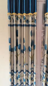 Gorden Jendela Poni Mewah Tempel Rumbai Murah Motif Tulip Minimalis Model Smokring Warna Biru