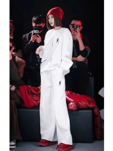 Elegant Loose Cotton Sportswear Set Womens Spring Autumn Casual Fashion Two-Piece Suit Wide Leg Pants Sweatshirt