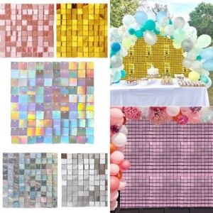 Sequin Backdrop Curtain Sequare Shimmer Wall Backdrop Panel Foil Background for Birthday Photography