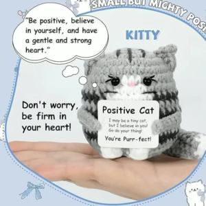 Positive Crochet Cat Mini Animal Handmade Knitted Doll With Card Funny Christams For Friends Girls Gift Home Room Decoration