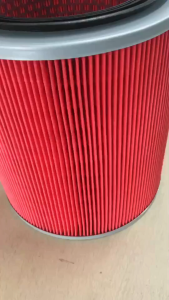 KIA KC2700 Air Filter (1999-2004) - Red pleated filter with metal top - Automotive filter box with images of filters.