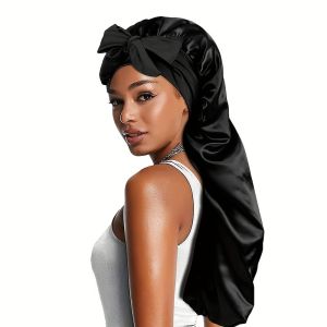 Long Bonnet Satin Hair Silk Bonnet for Sleeping Women Silky Bonnets for Women with Tie Band Sleep Cap for Braids Curly Hair