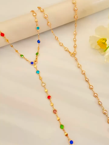 Fashion Y-Chain Necklace Colored Crystal Long Pendant Alloy Heart For Women Jewelry