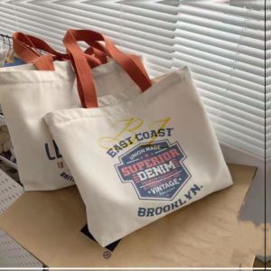 CHAINSHOP  Korean Daily Sports Printed Canvas Tote Bag With Zipper Casual Shopper Bags For Women