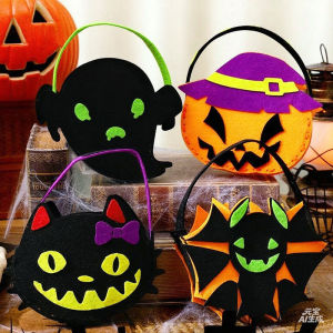 1/4Pcs Cartoon Halloween Candy Bag DIY Material Trick or Treat Handle Bag Halloween Decoration Gift Storage Basket Children Favor