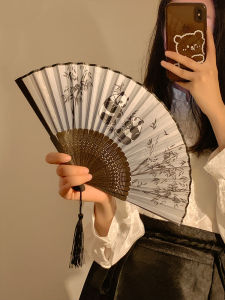 New Chinese Style Folding Panda Fan Hanfu Cheongsam Dance Womens Fan Photography Prop Traditional Artistic Silk Material