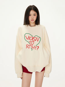 Rtyhy Beige round Neck Sweatshirt Womens Spring Autumn New Korean Style Lazy Loose Fleece Inner Mid-Length Top