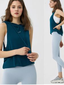 Andar Yoga Clothes Long Cover up Womens Modal Sleeveless T-shirt Casual Sports Running Fitness Clothes with Hat