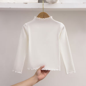 Ruffled Collar Plain Girls Long-sleeve Blouse