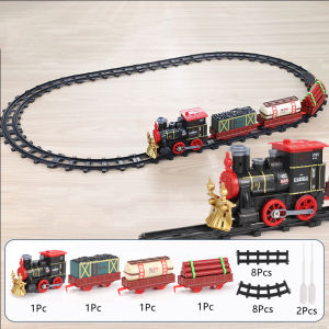 Christmas Electric Train Set with Sound Smoke Light Steam Toys Gift for Kids Locomotive Engine Carriage Track Railway Model