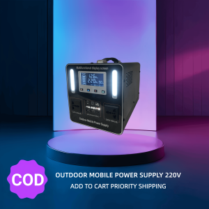 Outdoor power bank 220V/1200W large capacity charging station multiple charging ports 3 charging modes LED light