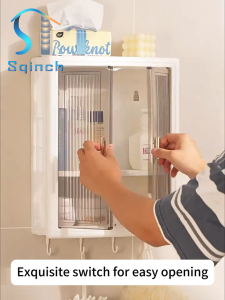 Sqinch Lemari Plastik Kamar Mandi dinding Aesthetic Kabinet Tertutup Kotak Rak Tiolet Rak Skincare Rak Kosmetik Gantung rak kosmetik tempel dinding Lemari Serbaguna Rak penyimpanan dinding
