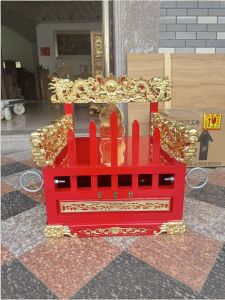 Double Person Palanquin Carving Artwork Patrol Deity Procession God Chasing Small Sized Wooden Sculpture Home Decoration