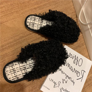 Thin Strip Cotton Slippers Female Winter Korean Style Fairy Style Online Red Fashion Chic Indoor Non Slip Hairy Slippers Ins Fashion